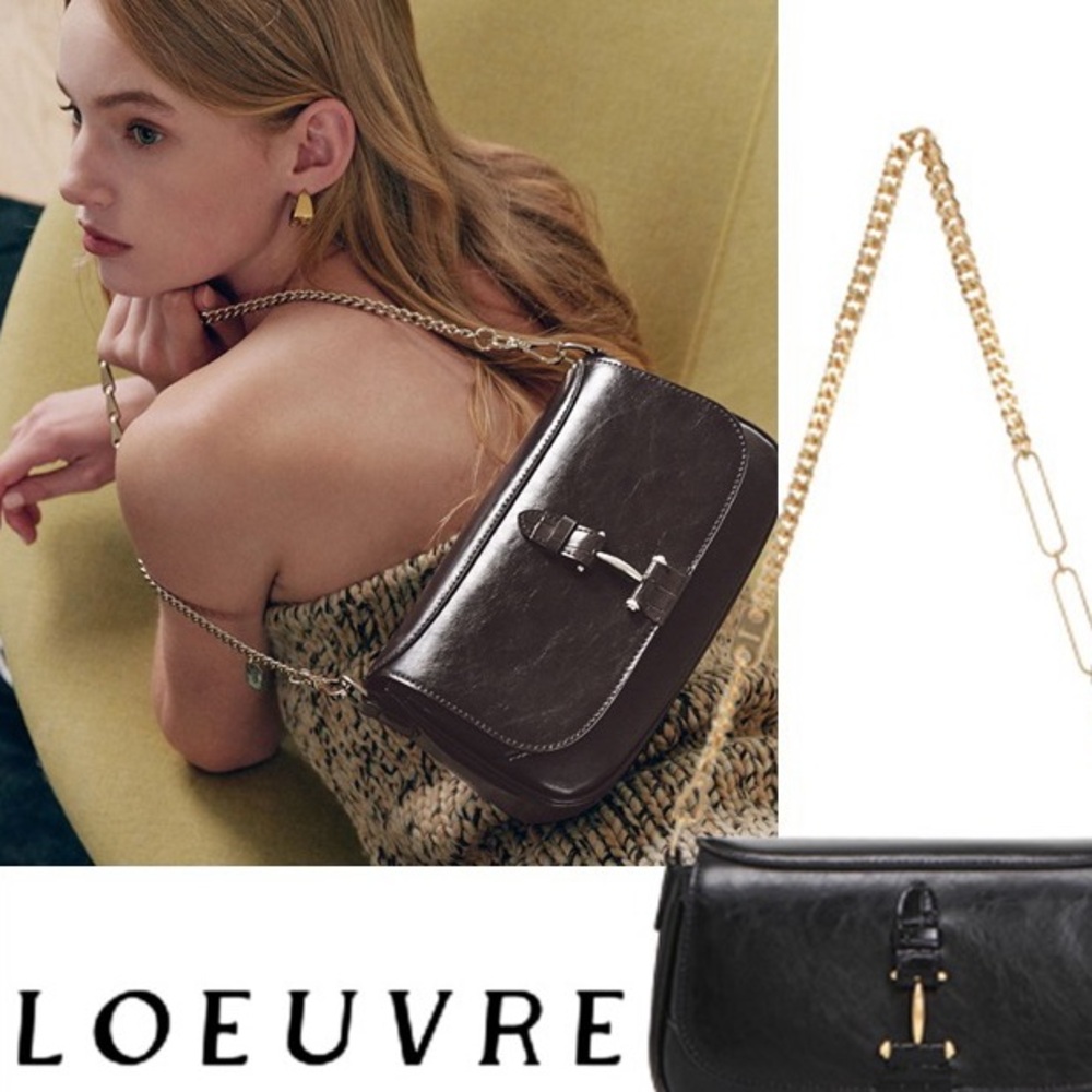 Korean trending brand Loeuvre Dark Brown Leather Shoulder Bag